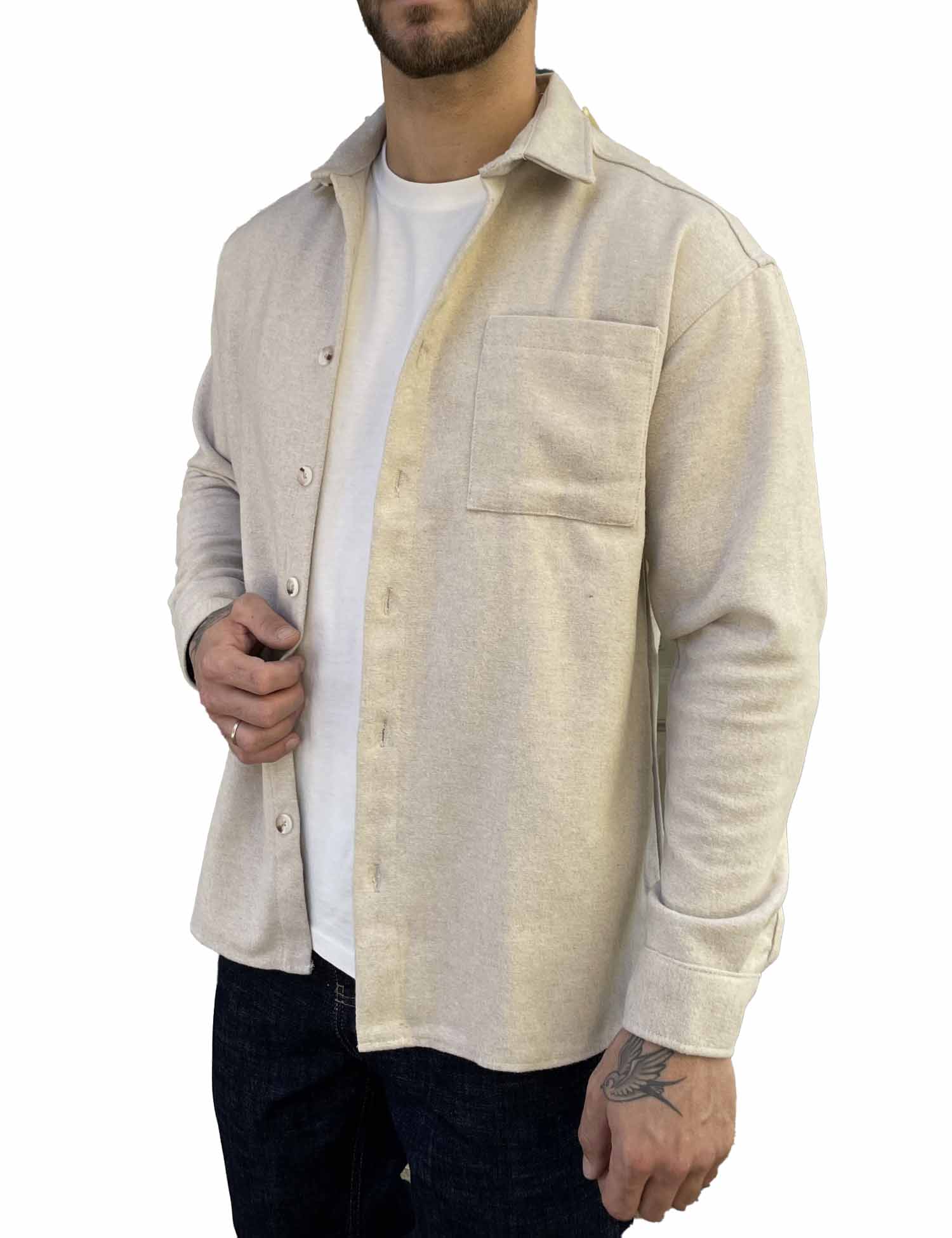 Ανδρικό μπεζ Overshirt με γιακά RMZ328B φωτογραφία